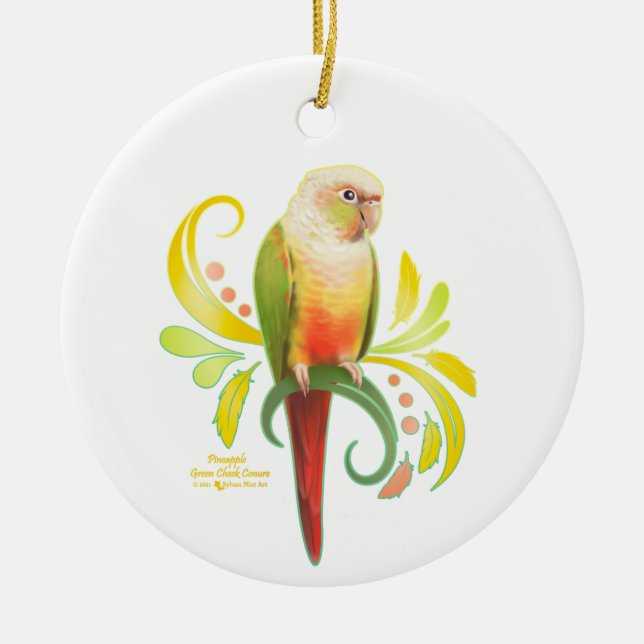 Ornamento De Cerâmica Pineapple Green Cheek Conure (Frente)