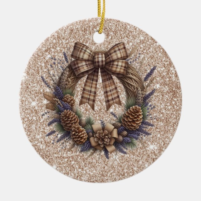 Ornamento De Cerâmica Pinecone Wreath Ornament (Frente)