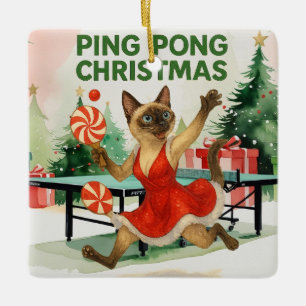 Ornamento De Cerâmica Ping Pong Natal Temático para amantes de gatos sia