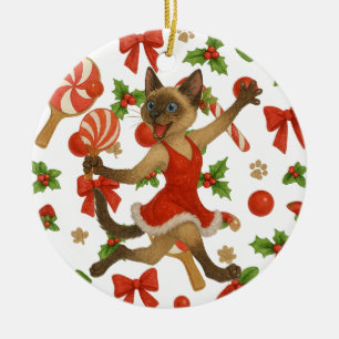 Ornamento De Cerâmica Ping Pong Natal Temático para amantes de gatos sia