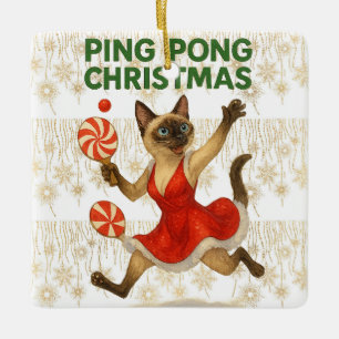 Ornamento De Cerâmica Ping Pong Natal Temático para amantes de gatos sia