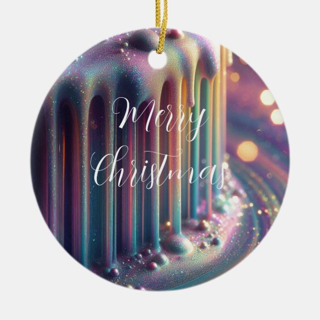 Ornamento De Cerâmica Pingo de Líquido Íris Natal (Frente)