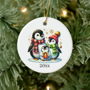 Ornamento De Cerâmica Pinguim bonito adicionar data e mensagem Natal