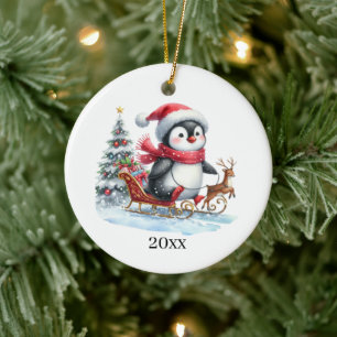 Ornamento De Cerâmica Pinguim bonito adicionar data e mensagem Natal