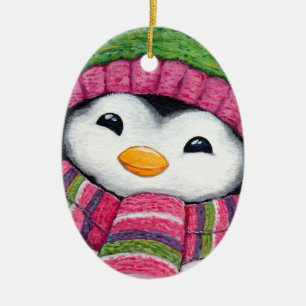 Ornamento De Cerâmica Pinguim bonito vestido para a neve