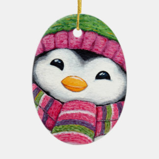 Ornamento De Cerâmica Pinguim bonito vestido para a neve