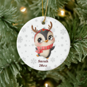 Ornamento De Cerâmica Pinguim Cinto Personalizado - Meu Primeiro Natal