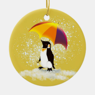 Ornamento De Cerâmica Pinguim com Guarda-chuva