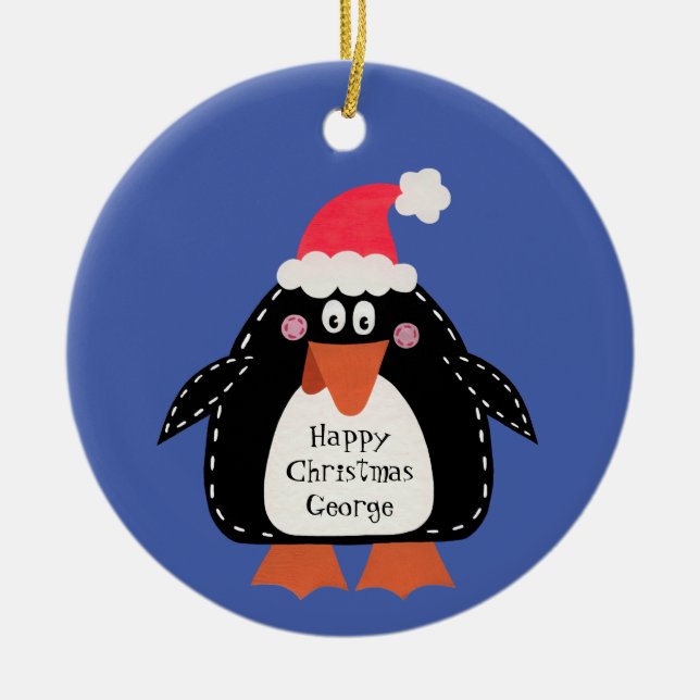 Ornamento De Cerâmica Pinguim Cute Personalizado (Frente)