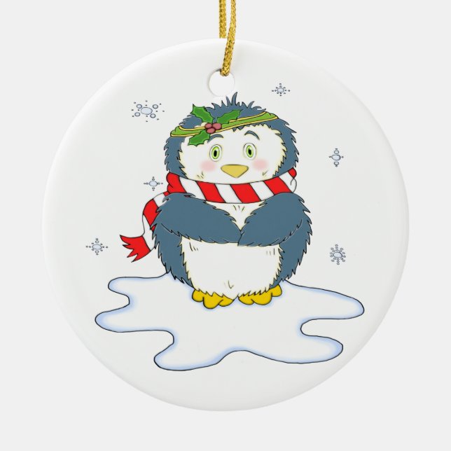 Ornamento De Cerâmica Pinguim de Natal Adorável (Frente)