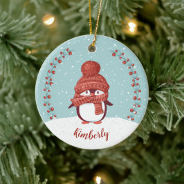 Ornamento De Cerâmica Pinguim de Natal Personalizado