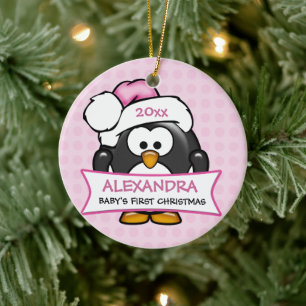 Ornamento De Cerâmica Pinguim de Natal Personalizado do Bebê