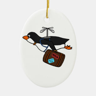 Ornamento De Cerâmica Pinguim de viagem do helicóptero do vôo com mala
