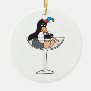 Ornamento De Cerâmica pinguim do bebado do bobo