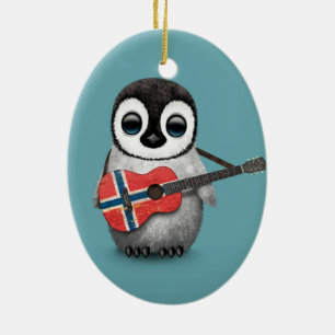 Ornamento De Cerâmica Pinguim do bebê que joga o azul norueguês da