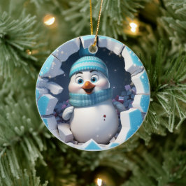 Ornamento De Cerâmica Pinguim feliz desfrutando o inverno. 