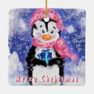 Ornamento De Cerâmica Pinguim Feliz - Feliz Natal - Bonito - Desenho