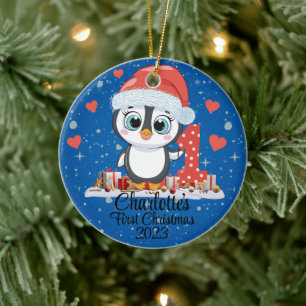 Ornamento De Cerâmica Pinguim Gelado - Primeiro Azul de Natal