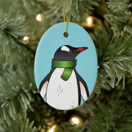 Ornamento De Cerâmica Pinguim Gentoo Fofo Vestindo Uma Cachecol Verde So