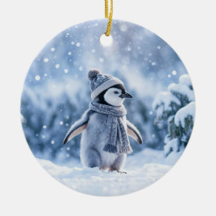 Ornamento De Cerâmica Pinguim na Neve Natal Fofo