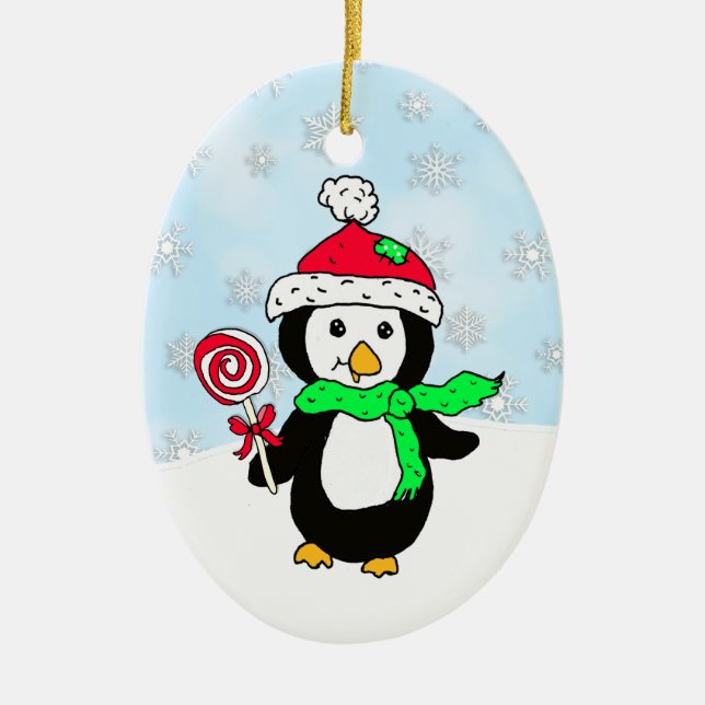 Ornamento De Cerâmica Pinguim personalizado no Natal (Frente)