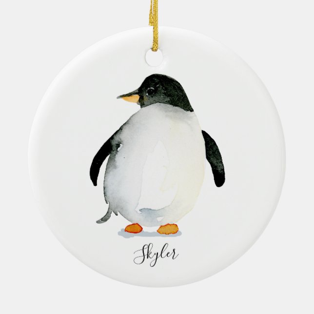 Ornamento De Cerâmica Pinguim Personalizado Pintado (Traseira)