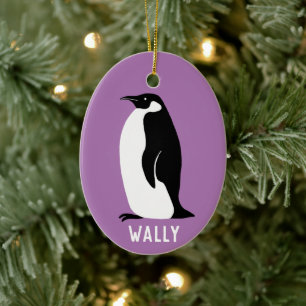 Ornamento De Cerâmica Pinguim PERSONALIZAR Roxo de TI