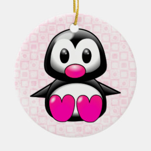 Ornamento De Cerâmica Pinguim rosa-branca