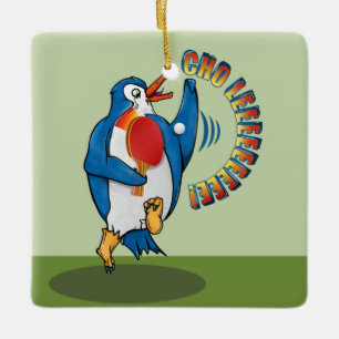 Ornamento De Cerâmica Pinguim Tocando Ping