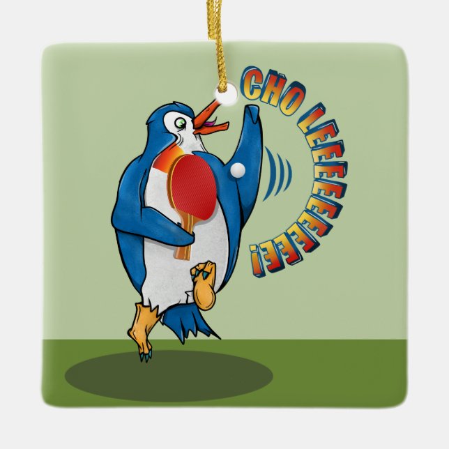 Ornamento De Cerâmica Pinguim Tocando Ping (Frente)