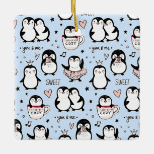 Ornamento De Cerâmica Pinguins bonitos