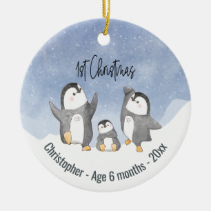 Ornamento De Cerâmica Pinguins Bonitos Primeiro Natal