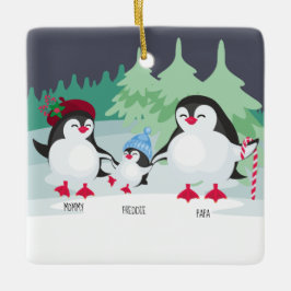 Ornamento De Cerâmica Pinguins Cons com Nomes para Família de 3