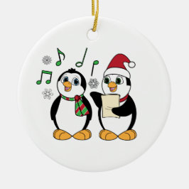 Ornamento De Cerâmica Pinguins de Caroling na neve