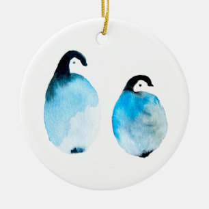 Ornamento De Cerâmica Pinguins fofos aquarela