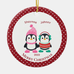 Ornamento De Cerâmica Pinguins Irmã e Irmão Whimsical Personalizados
