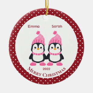 Ornamento De Cerâmica Pinguins Irmã Gêmeos Whimsical Personalizados