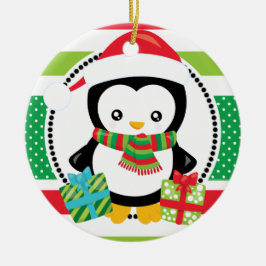 Ornamento De Cerâmica Pinguins personalizados do Natal com feriado dos
