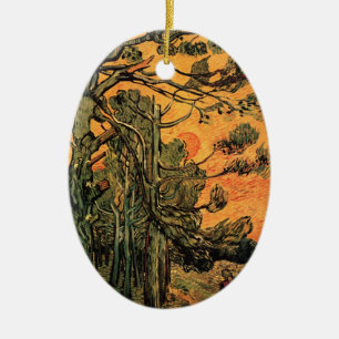 Ornamento De Cerâmica Pinhas Vermelhos Céu Pôr do Sol por Vincent van Go