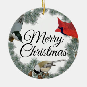 Ornamento De Cerâmica Pinheiro de frango cardinal de aves de Natal