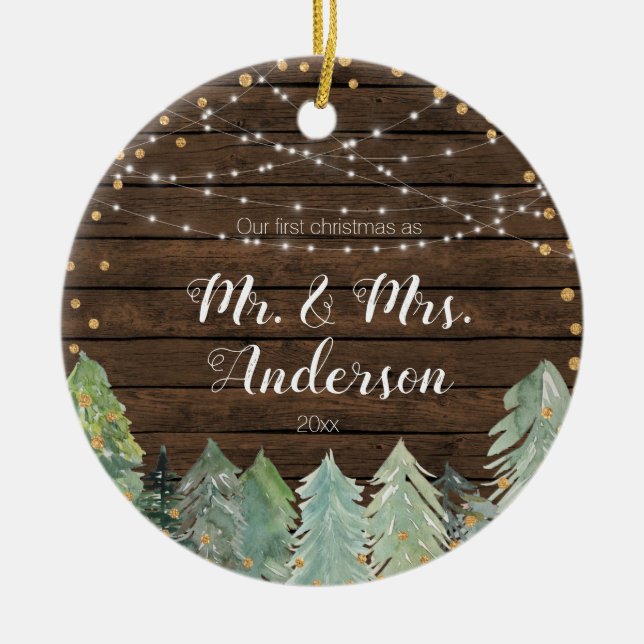 Ornamento De Cerâmica Pinheiro Russo Nosso Primeiro Natal (Frente)