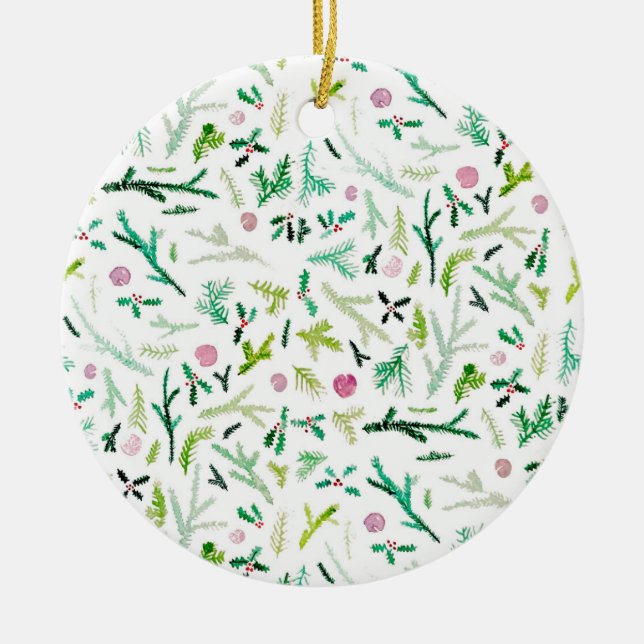 Ornamento De Cerâmica Pinho, azevinho & Sugarplums (Frente)