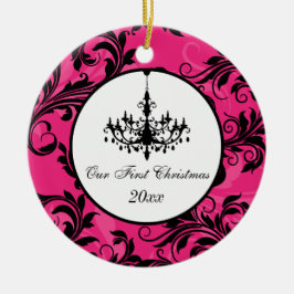 Ornamento De Cerâmica Pink Black White Chandelier Scroll 1rua Natal