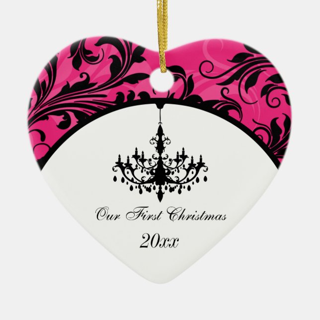 Ornamento De Cerâmica Pink Black White Chandelier Scroll 1rua Natal (Frente)