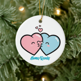 Ornamento De Cerâmica Pink & Blue Hearts Kiss