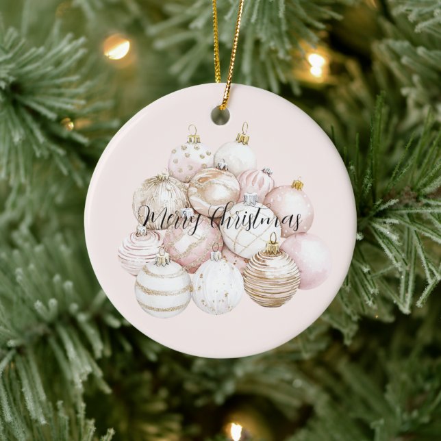 Ornamento De Cerâmica Pink Blush Gold Champagne Ornaments Christmas (Árvore)