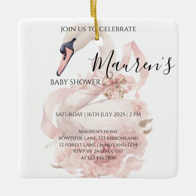 Ornamento De Cerâmica Pink Bow Girl Baby Shower  (Frente)