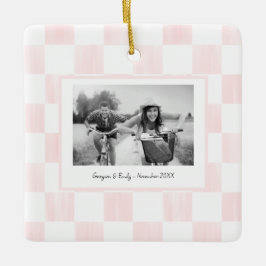 Ornamento De Cerâmica Pink Checkerboard Personalized Photo