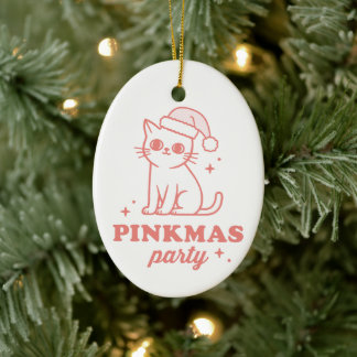 Ornamento De Cerâmica Pink Christmas aesthetic pinkmas party girly cat