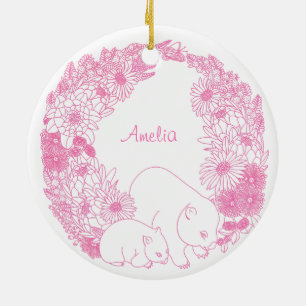 Ornamento De Cerâmica Pink de Natal de Wombat Personalizado